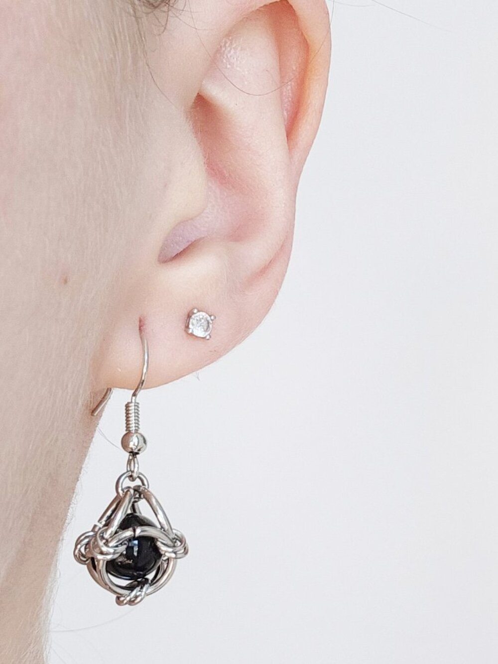 Gothic silver and black pearl earrings